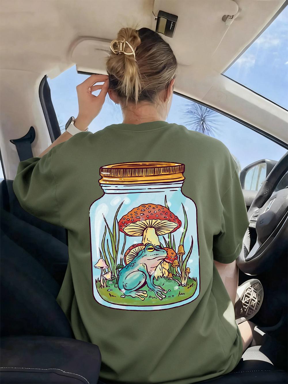 Cute Frog With Mushrooms Printed TShirts Womens Casual Short Sleeve Tops Soft ONeck T Shirts Summer Loose Womans Streetwear S
Cute Frog With Mushrooms Printed TShirts Womens Casual Short Sleeve Tops Soft ONeck T Shirts Summer Loose Womans Streetwear S