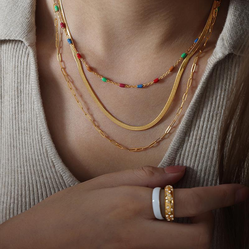 Multi-Color Enamel Drop Titanium Steel Snake Chain Necklace
Multi-Color Enamel Drop Titanium Steel Snake Chain Necklace