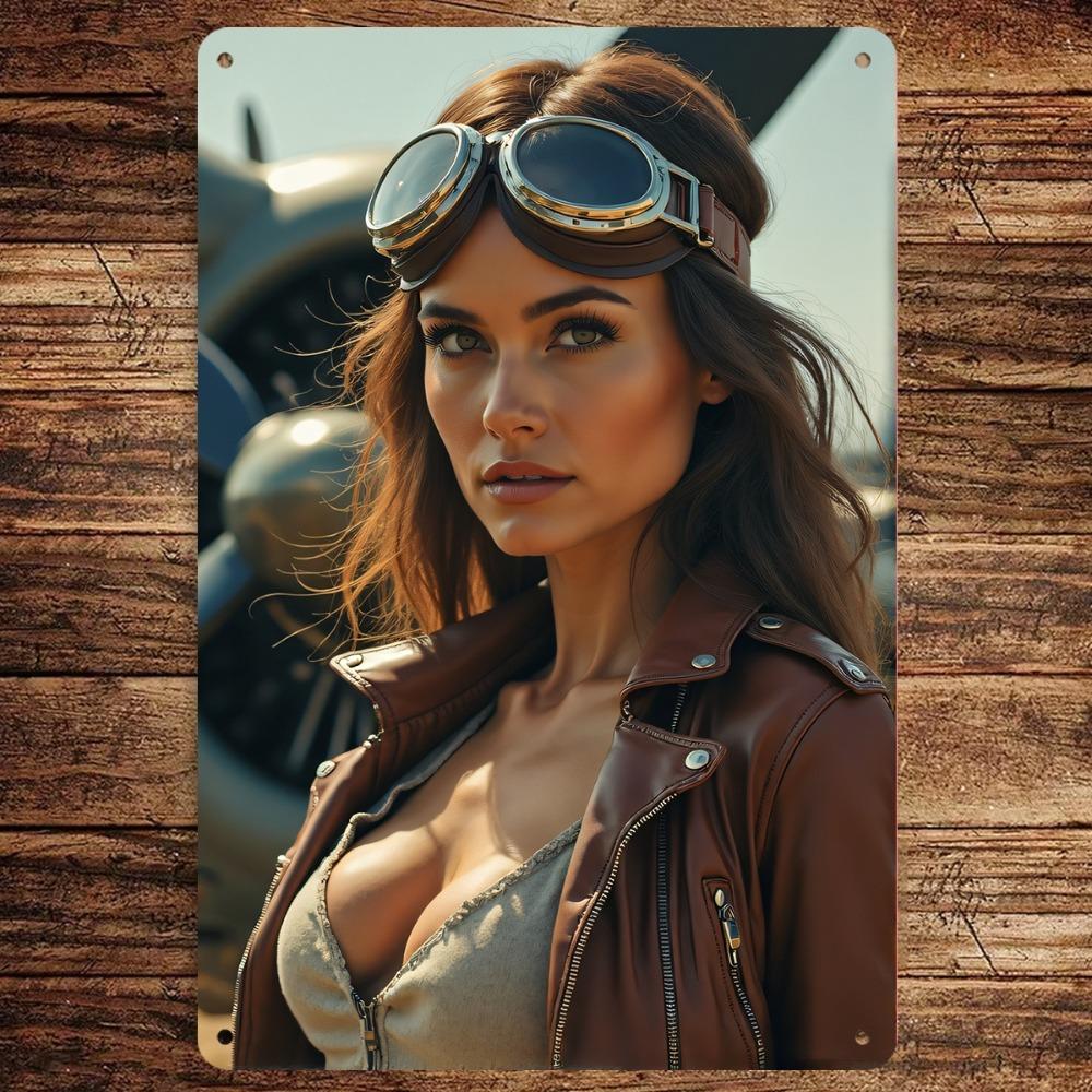 HD Metal Tin Sign Gorgeous Aviator Woman in Brown Leather Jacket Vintage Goggles Propeller Plane Scene Retro Wall Art Plaque 20x30cm(7.8x11.8inch)
HD Metal Tin Sign Gorgeous Aviator Woman in Brown Leather Jacket Vintage Goggles Propeller Plane Scene Retro Wall Art Plaque 20x30cm(7.8x11.8inch)