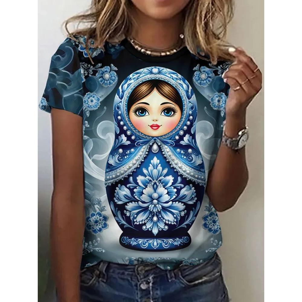 Summer Women T-shirt Creative Beautiful Doll 3D Printed Short Sleeved T-shirt Fashionable Comfortable Soft Breathable Large Loose T-shirt S
Summer Women T-shirt Creative Beautiful Doll 3D Printed Short Sleeved T-shirt Fashionable Comfortable Soft Breathable Large Loose T-shirt S