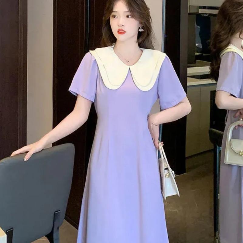 Womens Contrast Color Peter Pan Collar Short Sleeve Midi Dress S фиолетовый
Womens Contrast Color Peter Pan Collar Short Sleeve Midi Dress S фиолетовый