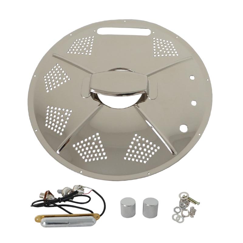 Крышка гитары с одиночным конусным резонатором и звукоснимателями 
Крышка гитары с одиночным конусным резонатором и звукоснимателями