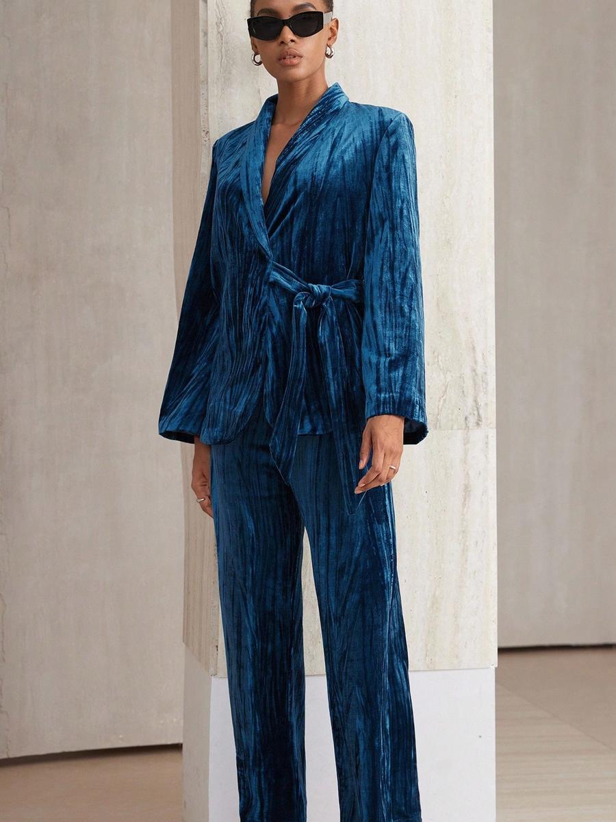 Wrinkled Velvet Long Sleeve Pants Suit Set New Style Tie Waist Casual Two Piece Outfit for Women XL ціан
Wrinkled Velvet Long Sleeve Pants Suit Set New Style Tie Waist Casual Two Piece Outfit for Women XL ціан