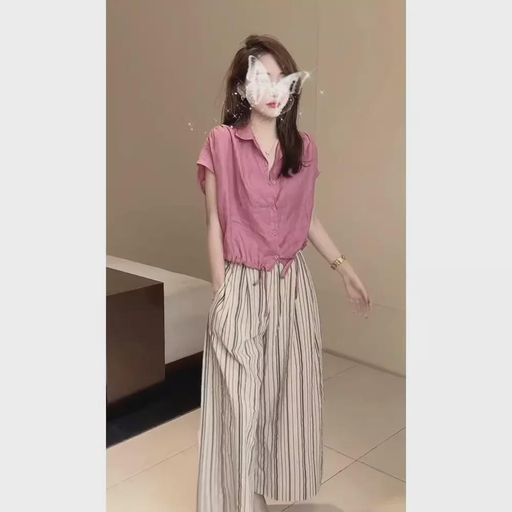 2024 Women s Korean-Style Drawstring Shirt & Shorts: Summer Short-Sleeve, Loose, Comfortable Two-Piece Set Pink Shirt
2024 Women s Korean-Style Drawstring Shirt & Shorts: Summer Short-Sleeve, Loose, Comfortable Two-Piece Set Pink Shirt