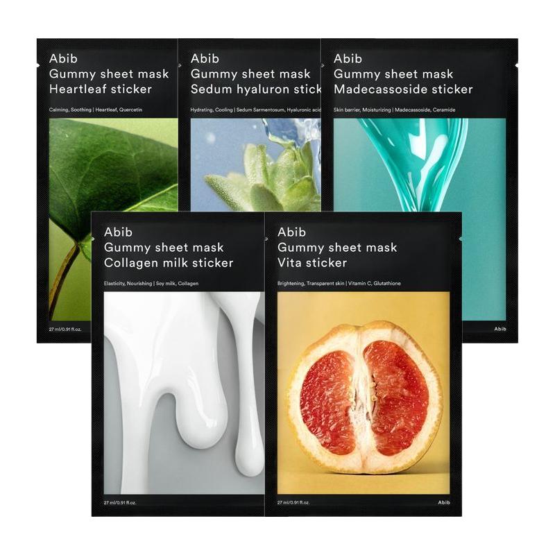 Abib Gummy Sheet Mask Sticker 30 Sheets Set (Heartleaf / Hydrating / Madecassoside / Collagen Milk / Vita) Nourishing & Firming Care Mixed Variety Pack (5 Types) – Total 30 Sheets
Abib Gummy Sheet Mask Sticker 30 Sheets Set (Heartleaf / Hydrating / Madecassoside / Collagen Milk / Vita) Nourishing & Firming Care Mixed Variety Pack (5 Types) – Total 30 Sheets