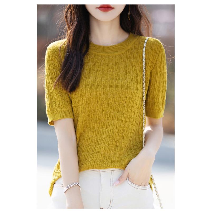 Свитер из чистого хлопка с короткими рукавами женский летний с круглым вырезом универсальная футболка с перекручиванием однотонная модная универсальная удобная футболка топ XXL
Свитер из чистого хлопка с короткими рукавами женский летний с круглым вырезом универсальная футболка с перекручиванием однотонная модная универсальная удобная футболка топ XXL