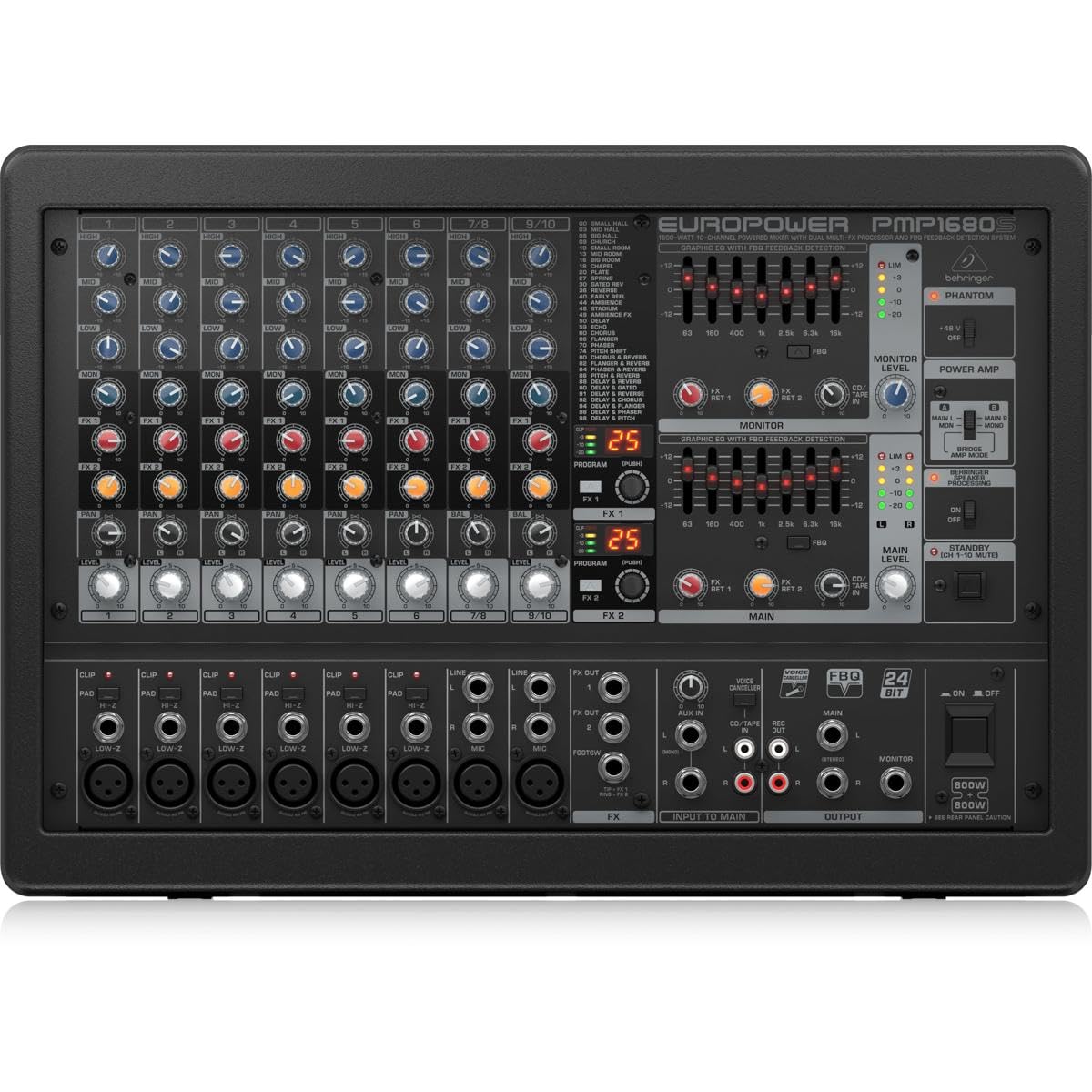 Активний мікшер Behringer До 2 x 800 Вт високоякісного надлегкого мікрофонного підсилювача з FX PMP1680S чорний
Активний мікшер Behringer До 2 x 800 Вт високоякісного надлегкого мікрофонного підсилювача з FX PMP1680S чорний