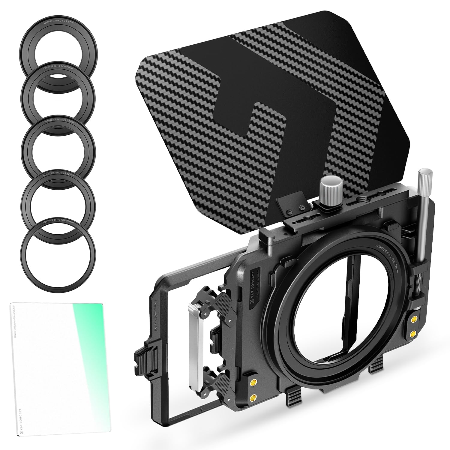 Concept Mini Matte Box Black Mist inch Mini Matte Box Carbon Fiber with Adapter Rings Attachable to 2 Square Filters Storage Case Included K&F 1/4
Concept Mini Matte Box Black Mist inch Mini Matte Box Carbon Fiber with Adapter Rings Attachable to 2 Square Filters Storage Case Included K&F 1/4