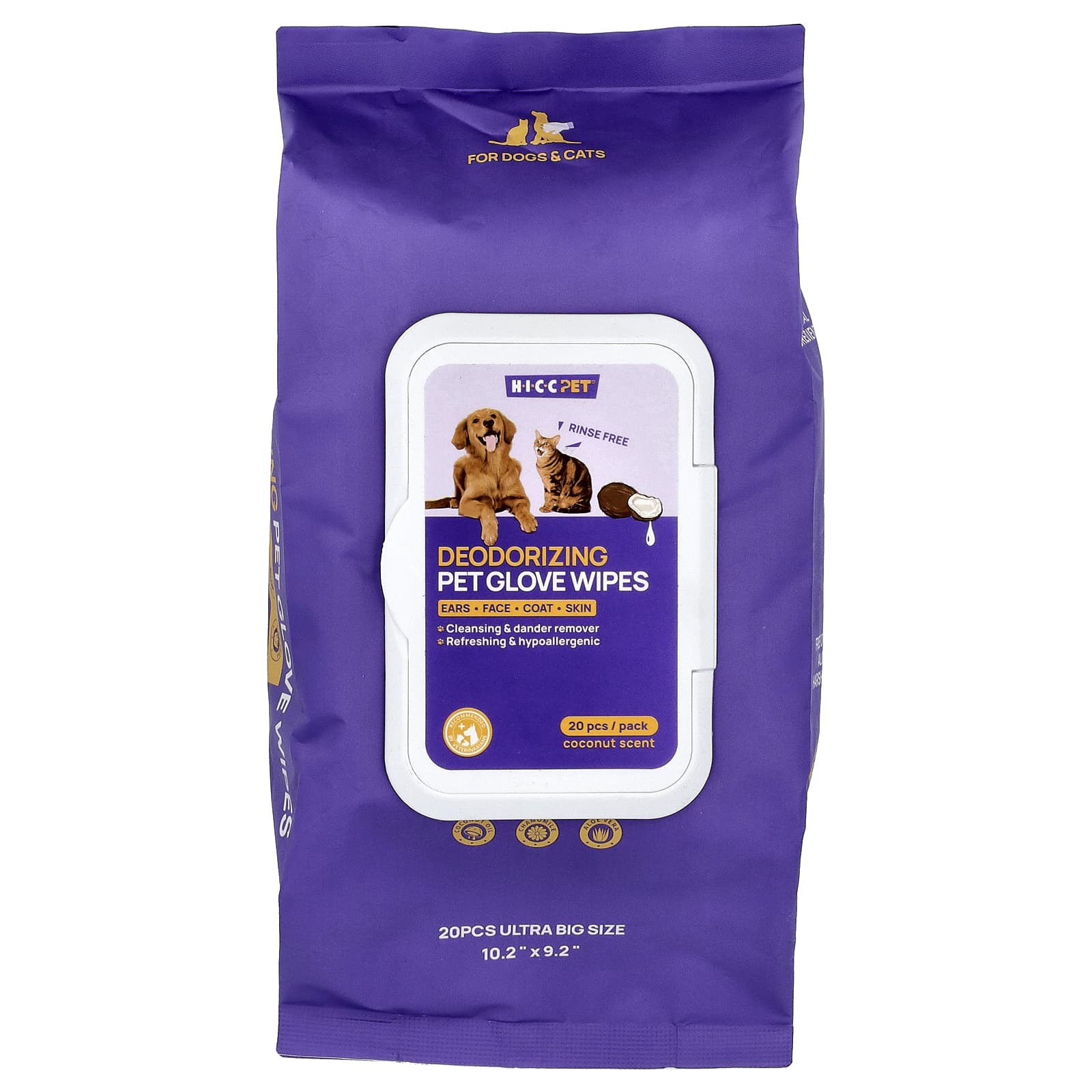 HICC Pet, Дезодорирующие перчатки для питомцев, для собак и кошек, кокос, 20 штук
HICC Pet, Дезодорирующие перчатки для питомцев, для собак и кошек, кокос, 20 штук