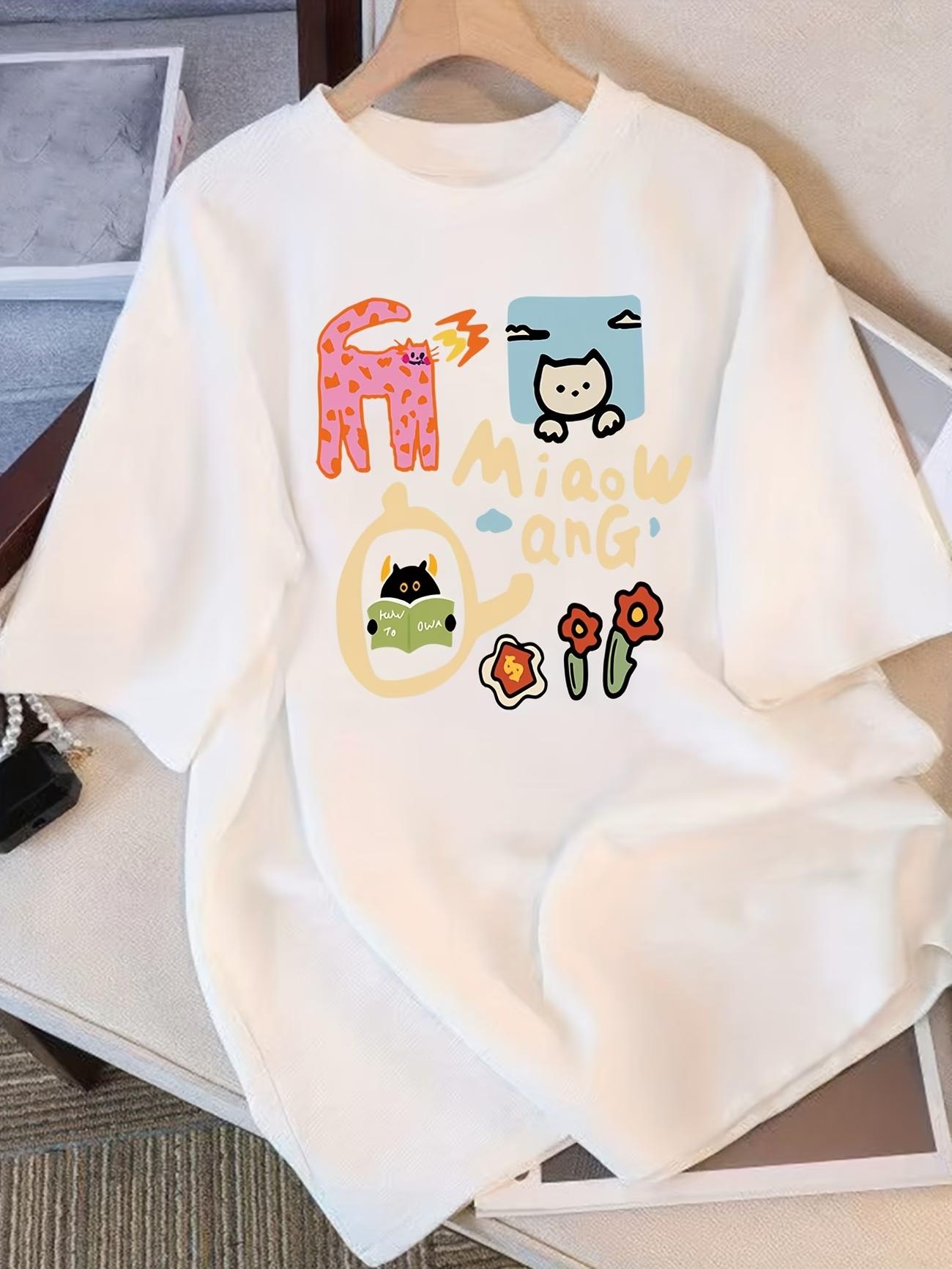 Aesthetic Cartoon Cat T-Shirt Women Casual Short Sleeve Top Miaow Ang Graphic Tee Summer Loose Fit Streetwear Fashion T-Shirt S
Aesthetic Cartoon Cat T-Shirt Women Casual Short Sleeve Top Miaow Ang Graphic Tee Summer Loose Fit Streetwear Fashion T-Shirt S