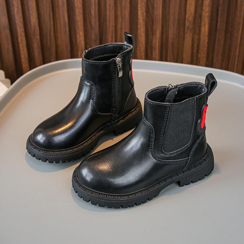 Девочки Глянцевые PU Сапоги Боковая Молния Круглый Носок Однотонные Высота до Средней Лодыжки Стильная Мода Осенне-Зимние Выходы 37 чёрный