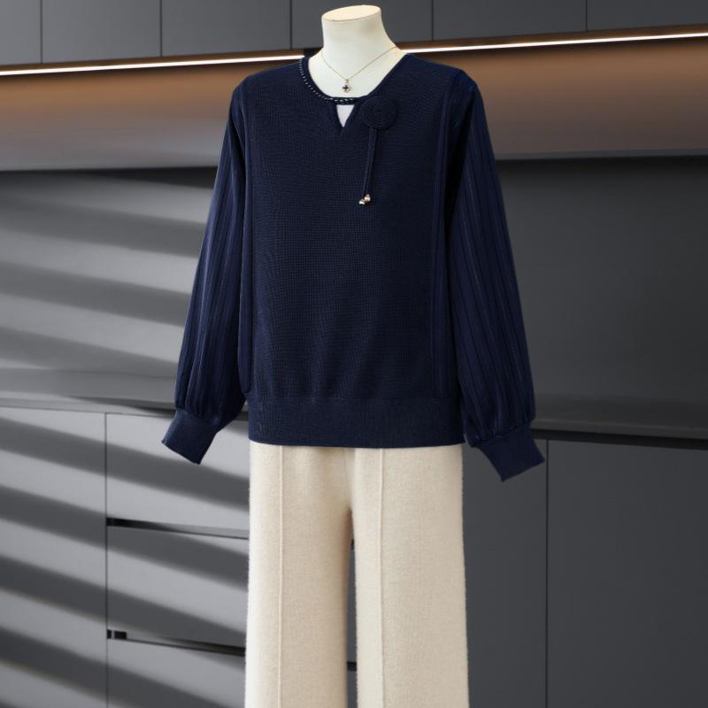 Elegant Ice Silk Gauze Knit Top for Middle-Aged Women - Spring/Autumn 3XL (130-155 lbs) темно-синього кольору
Elegant Ice Silk Gauze Knit Top for Middle-Aged Women - Spring/Autumn 3XL (130-155 lbs) темно-синього кольору