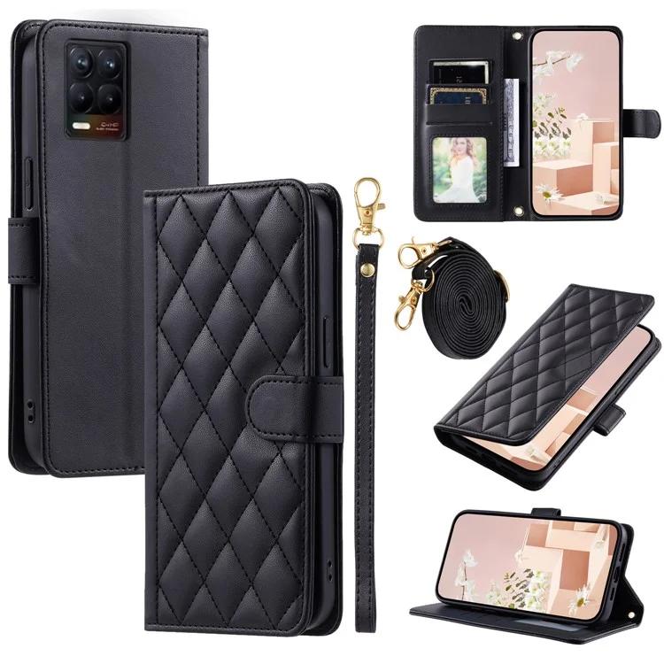 For Realme 8 / 8 Pro Case Rhombus Grid Leather Wallet Phone Cover with 2 Lanyard Straps
For Realme 8 / 8 Pro Case Rhombus Grid Leather Wallet Phone Cover with 2 Lanyard Straps