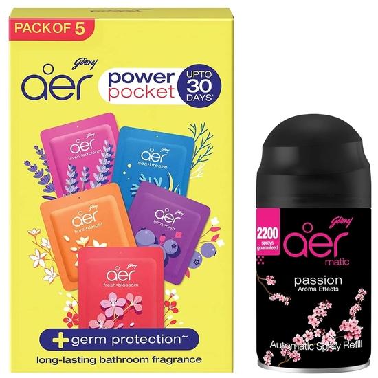 Godrej Aer Power Pocket | Air Freshener- Bathroom and Toilet | Lasts Up to 30 days | Assorted Pack of 5 (50g) & Smart Matic Refill | Passion (225ml)
Godrej Aer Power Pocket | Air Freshener- Bathroom and Toilet | Lasts Up to 30 days | Assorted Pack of 5 (50g) & Smart Matic Refill | Passion (225ml)