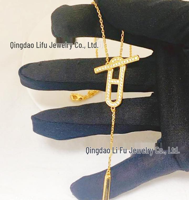 H-образное серебряное колье «Свиной пятачок» с сверкающими бриллиантами – Роскошная легкая цепочка для ключицы или свитера