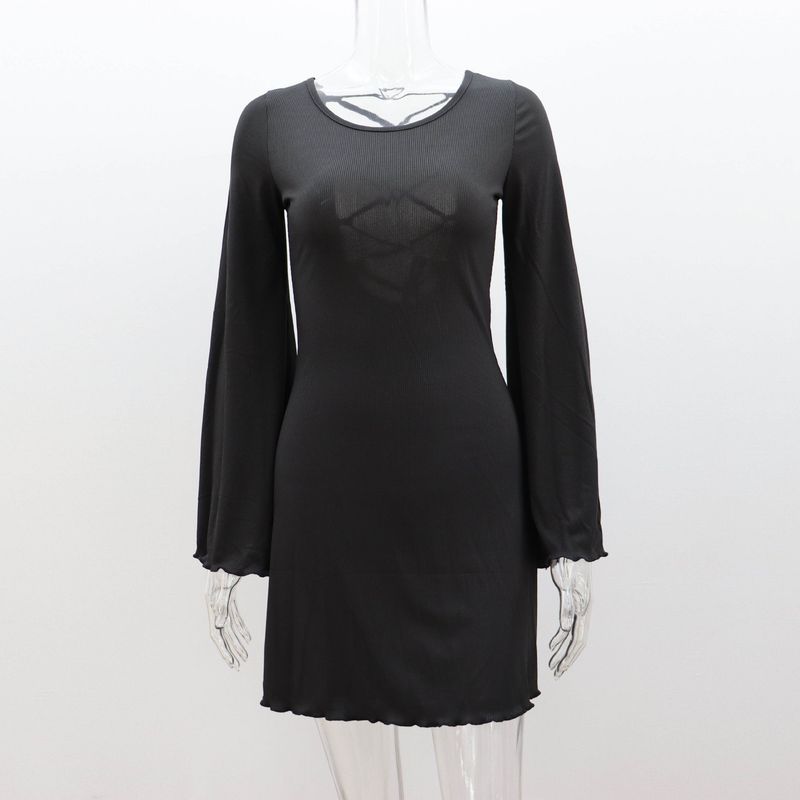New Style Sexy Long-Sleeved Round-Neck Dress for Women in Autumn and Winter, Solid Color Bell Sleeves, Cut-Out Straps, A-Line Short Skirt for Women Black S
New Style Sexy Long-Sleeved Round-Neck Dress for Women in Autumn and Winter, Solid Color Bell Sleeves, Cut-Out Straps, A-Line Short Skirt for Women Black S