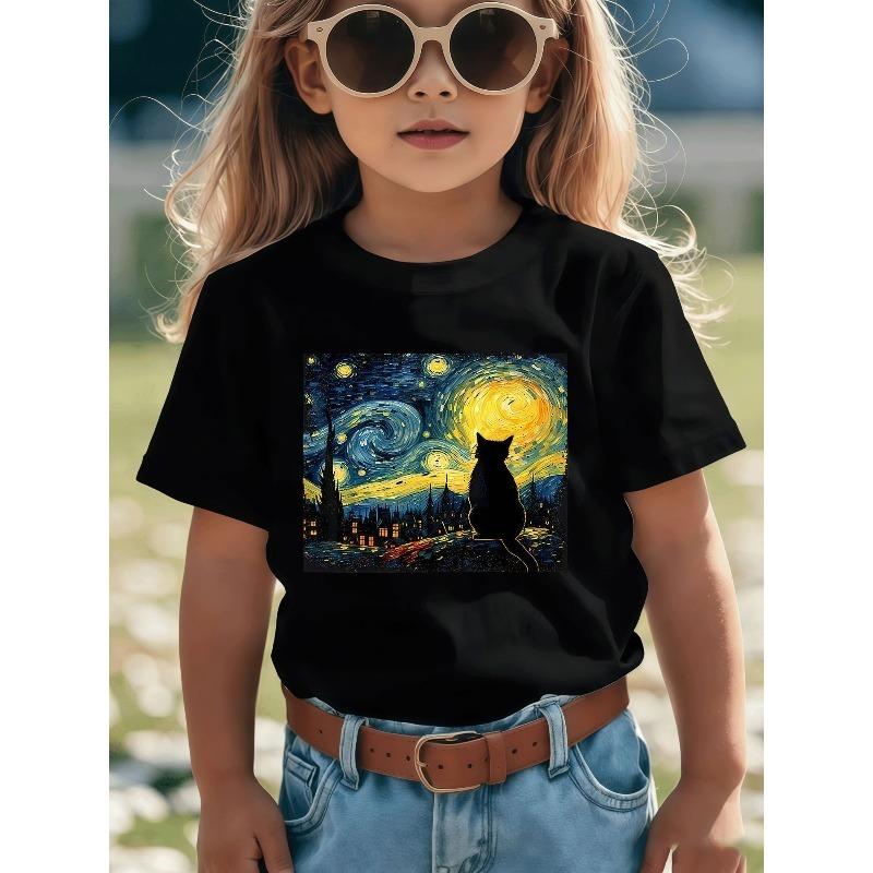 European sizes Black Cat and Starlit Sky T-Shirt for Boys and Girls - Impressionist-style Charming Design, Short-sleeved Summer Casual Wear 98cm чёрный
European sizes Black Cat and Starlit Sky T-Shirt for Boys and Girls - Impressionist-style Charming Design, Short-sleeved Summer Casual Wear 98cm чёрный