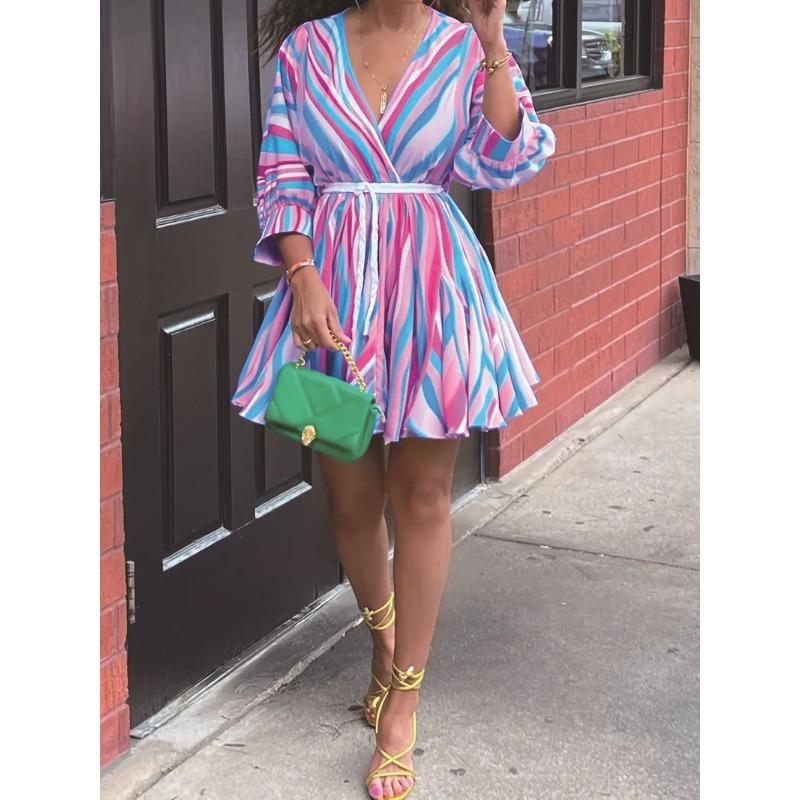 women s Multicolor Striped High Waist Mini Dress 3/4 Sleeve V Neck Casual Party Sundress 2XL
women s Multicolor Striped High Waist Mini Dress 3/4 Sleeve V Neck Casual Party Sundress 2XL