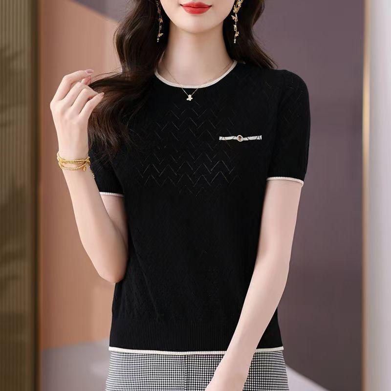 Summer Ice Silk Short Sleeve T-shirt for Women Loose Round Neck Stylish and Thin Knitted Top 2XL чорний
Summer Ice Silk Short Sleeve T-shirt for Women Loose Round Neck Stylish and Thin Knitted Top 2XL чорний