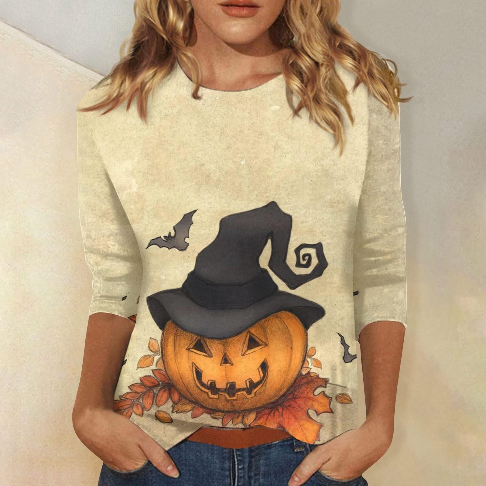 Женская модная повседневная свободная футболка с круглым вырезом и рукавами 3/4 на Хэллоуин, женский топ S хаки
Женская модная повседневная свободная футболка с круглым вырезом и рукавами 3/4 на Хэллоуин, женский топ S хаки