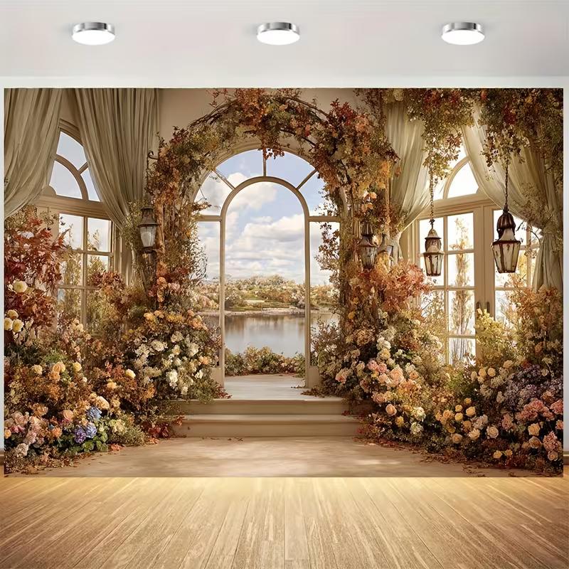 2D Vintage Conservatory Backdrop, Autumn Floral Arch with Lake and Sky Background Cloth 47.2x31.5inch/120*80cm
2D Vintage Conservatory Backdrop, Autumn Floral Arch with Lake and Sky Background Cloth 47.2x31.5inch/120*80cm