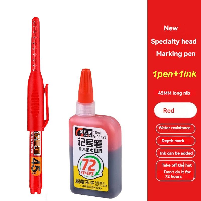 45mm Deep Hole Marker Pens Set Long Nib Head Carpenter Pen Waterproof for Measuring Woodworking Office White/Black/Blue/Red
45mm Deep Hole Marker Pens Set Long Nib Head Carpenter Pen Waterproof for Measuring Woodworking Office White/Black/Blue/Red