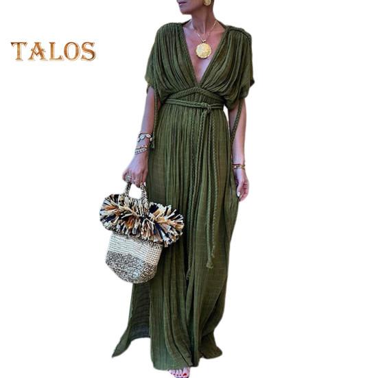 Жіноча пляжна максі-сукня з низьким вирізом, V-подібним вирізом, короткими рукавами, розділеним подолом, плісированою шнурівкою, декором з крученої мотузки, високою талією, однотонне довге бікіні армія зелений колір
Жіноча пляжна максі-сукня з низьким вирізом, V-подібним вирізом, короткими рукавами, розділеним подолом, плісированою шнурівкою, декором з крученої мотузки, високою талією, однотонне довге бікіні армія зелений колір