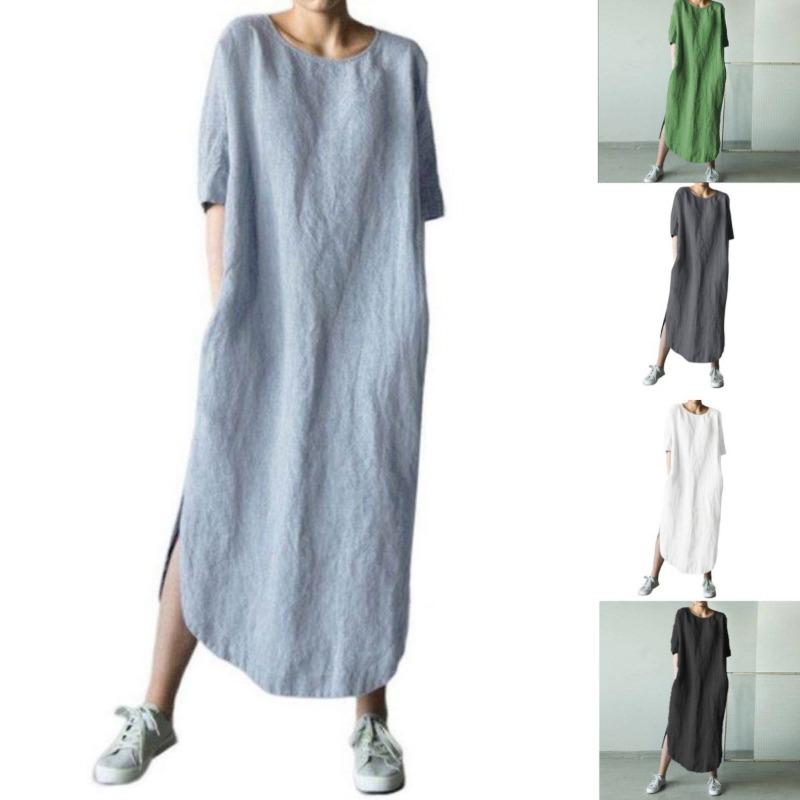 Cotton and Linen Round Neck Half Sleeved Solid Color Side Slit Mid Calf Pocket Dress S белый
Cotton and Linen Round Neck Half Sleeved Solid Color Side Slit Mid Calf Pocket Dress S белый