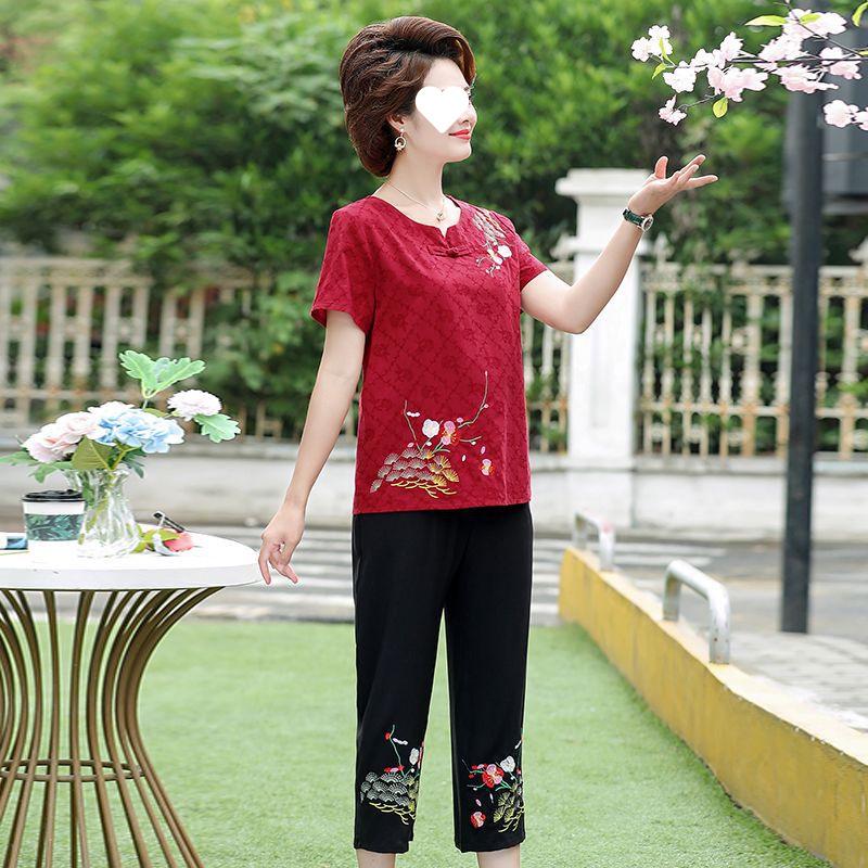 Summer Two-Piece Set for Middle-Aged & Elderly Women: Cotton Linen Short-Sleeve T-Shirt & Loose Top XL (90-105 Jin)
Summer Two-Piece Set for Middle-Aged & Elderly Women: Cotton Linen Short-Sleeve T-Shirt & Loose Top XL (90-105 Jin)