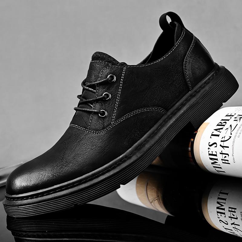 Весенне-летняя мужская обувь, повседневная обувь больших размеров, британский стиль, модные кожаные туфли с большим носком, увеличивающие рост, обувь для мужчин на платформе 46 чёрный