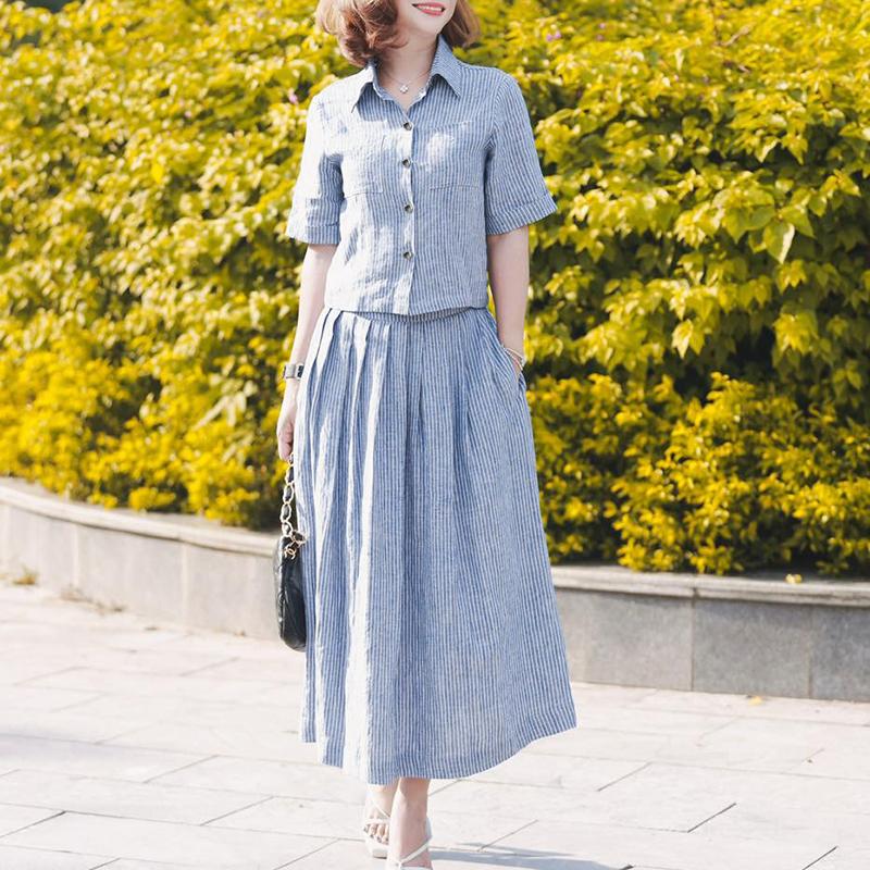 ZANZEA Женская блузка с коротким рукавом и юбки Летний полосатый костюм-двойка 4XL синий
ZANZEA Женская блузка с коротким рукавом и юбки Летний полосатый костюм-двойка 4XL синий