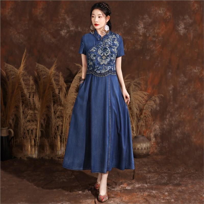 Johnature ковбойское платье Cheongsam с короткими рукавами, летнее женское платье с воротником в китайском стиле и пряжкой с вышивкой
Johnature ковбойское платье Cheongsam с короткими рукавами, летнее женское платье с воротником в китайском стиле и пряжкой с вышивкой