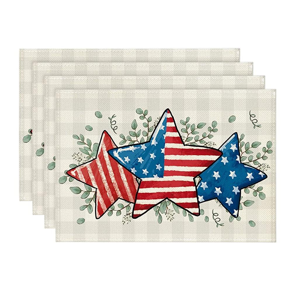 American Flag Stars Eucalyptus 4th of July Placemats Set of 8, 12x18 Inch Memorial Day Table Mats for Party Kitchen Dining Decoration Red 12 x 18 , Rectangle 4 Pcs
American Flag Stars Eucalyptus 4th of July Placemats Set of 8, 12x18 Inch Memorial Day Table Mats for Party Kitchen Dining Decoration Red 12 x 18 , Rectangle 4 Pcs