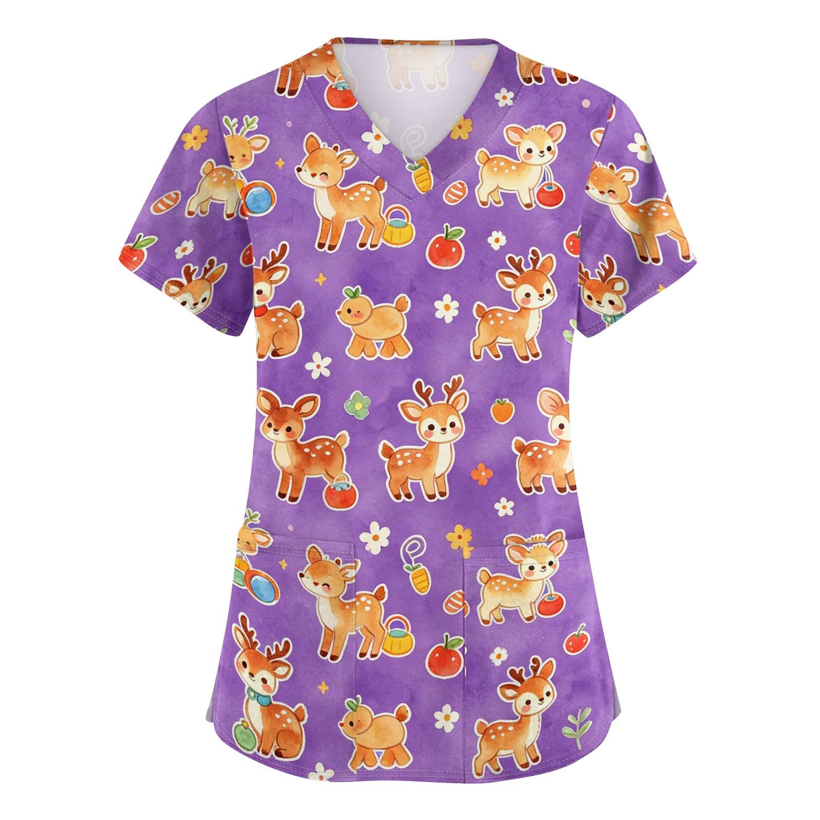 Women V Neck Short Sleeve Work Top with Pockets Animal Print Medical Scrub Shirt for Healthcare Professionals Nursing Uniform XXXXL фіолетовий
Women V Neck Short Sleeve Work Top with Pockets Animal Print Medical Scrub Shirt for Healthcare Professionals Nursing Uniform XXXXL фіолетовий