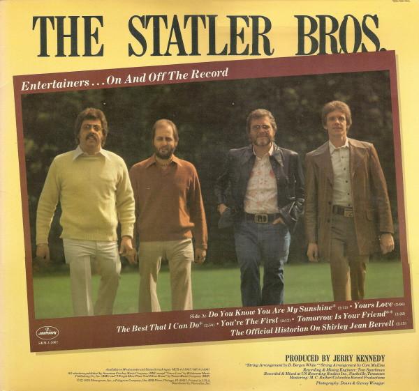 LP Record STATLER BROS. Entertainers...On And Off The Recor SRM15007 MERCURY 1978 US Country Used
LP Record STATLER BROS. Entertainers...On And Off The Recor SRM15007 MERCURY 1978 US Country Used