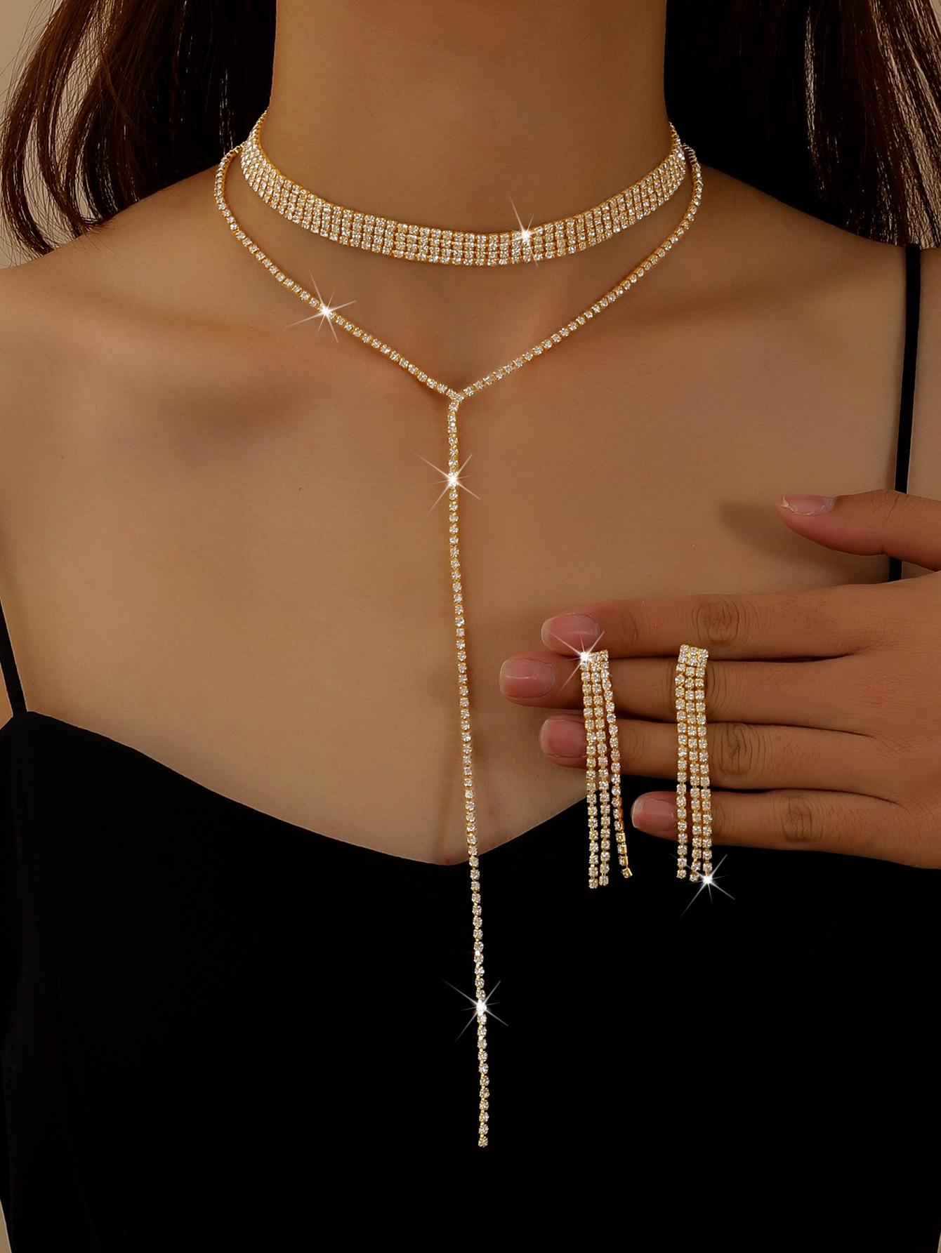 2026 Full Diamond Multi-layer Neck Chain Fashionable and Simple Long Fringed Necklace Earrings Collarbone Chain 45CM
2026 Full Diamond Multi-layer Neck Chain Fashionable and Simple Long Fringed Necklace Earrings Collarbone Chain 45CM