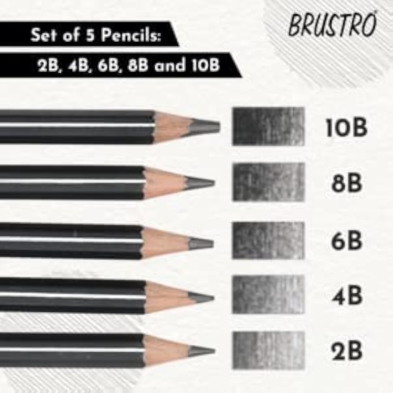BRUSTRO Artists Graphite Pencil set | Pre Sharpened, Lightweight, Break-resistant, Ideal for Kids and Adults, Students, 5 Count (Pack of 1) чорний
BRUSTRO Artists Graphite Pencil set | Pre Sharpened, Lightweight, Break-resistant, Ideal for Kids and Adults, Students, 5 Count (Pack of 1) чорний
