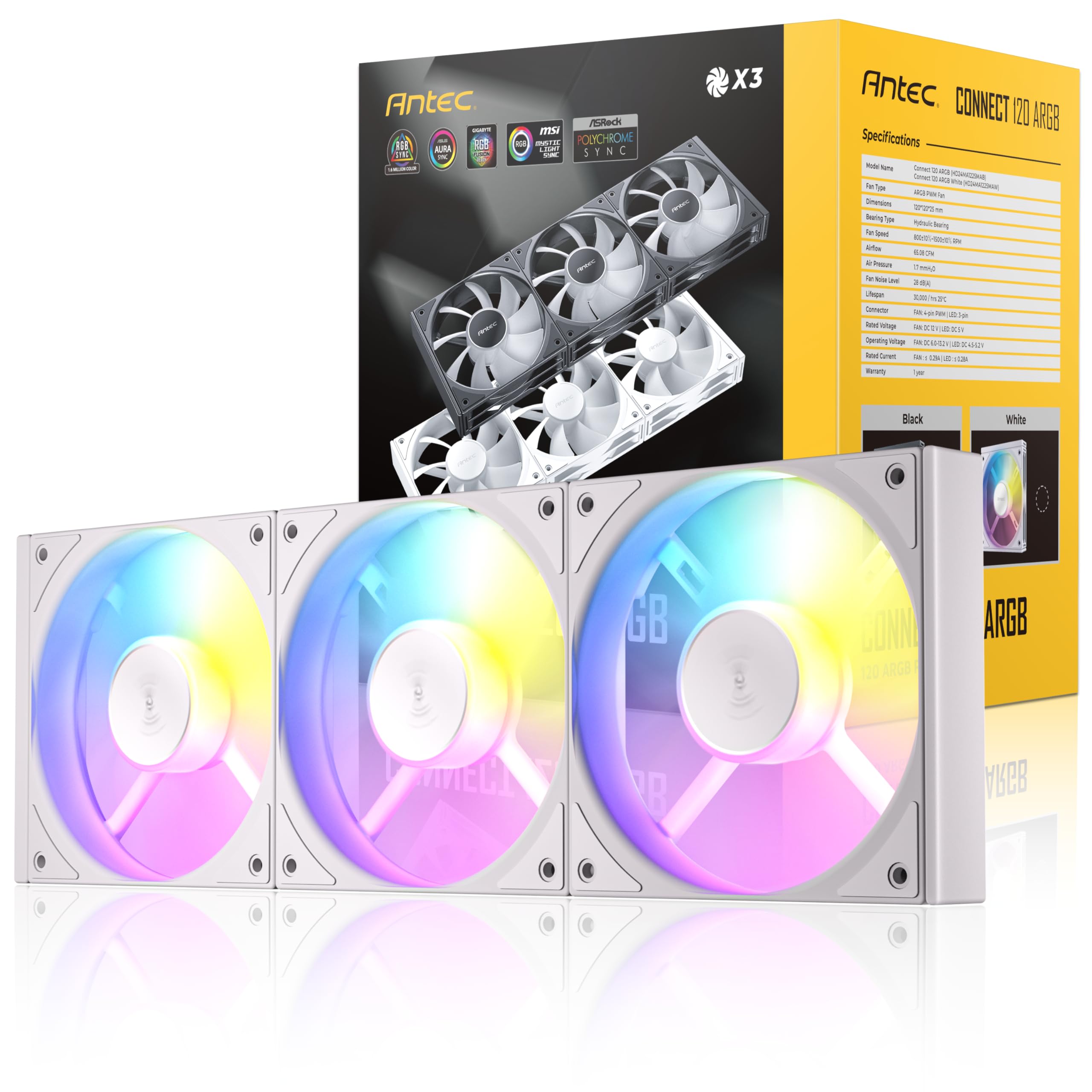 Antec Connect 120 ARGB C120 ARGB Connection of rotation model White_3PK compatible/Set 3/White/Forward
Antec Connect 120 ARGB C120 ARGB Connection of rotation model White_3PK compatible/Set 3/White/Forward