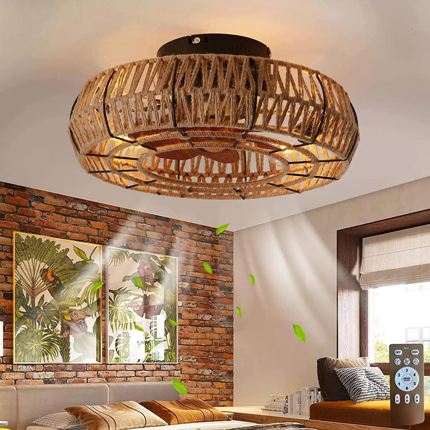 Creative retro cage style ceiling fan light remote control for American style living room Hemp rope ceiling fan with light 110V
Creative retro cage style ceiling fan light remote control for American style living room Hemp rope ceiling fan with light 110V