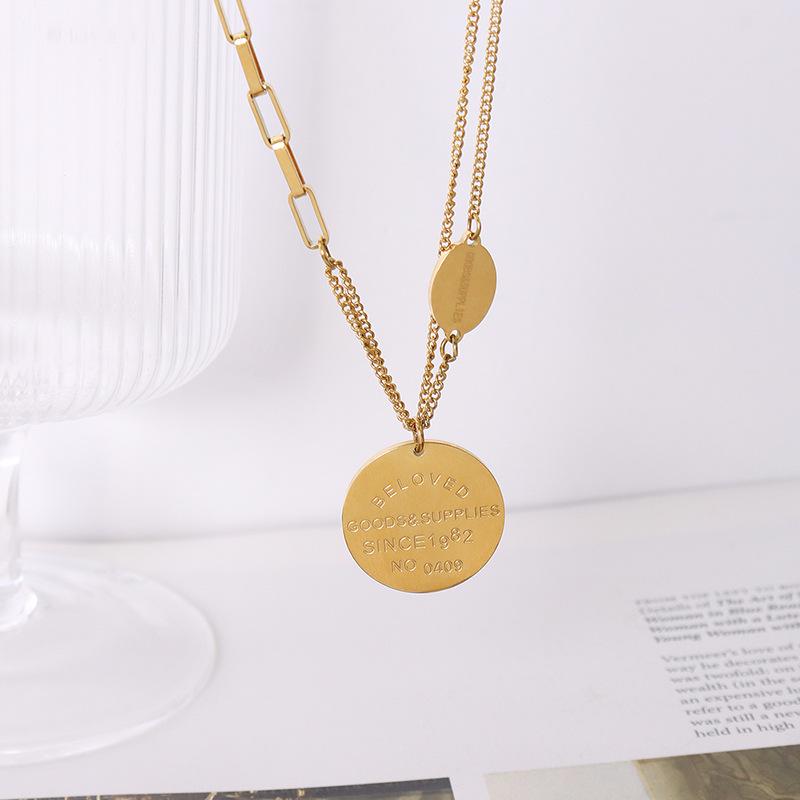 18K Gold Plated Double Layer Necklace with English Letter Pendant, Titanium Steel, OT Buckle
18K Gold Plated Double Layer Necklace with English Letter Pendant, Titanium Steel, OT Buckle