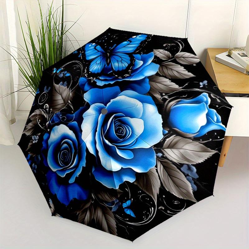 Automatic Open/Close Umbrella with Shielding & - Elegant Blue Roses & Butterflies Floral design on Black Background - Sturdy 8 Iron&8K
Automatic Open/Close Umbrella with Shielding & - Elegant Blue Roses & Butterflies Floral design on Black Background - Sturdy 8 Iron&8K