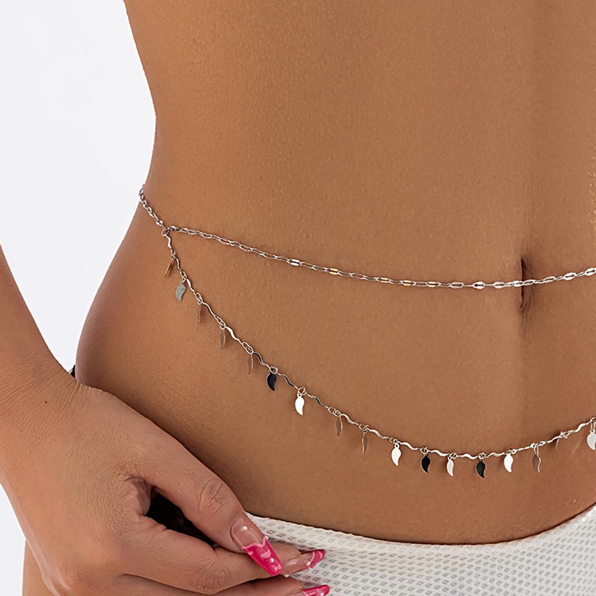 Accessories, simple thin chain U-shaped geometric body chain, personalized metal leaf fringed double waist chain
Accessories, simple thin chain U-shaped geometric body chain, personalized metal leaf fringed double waist chain