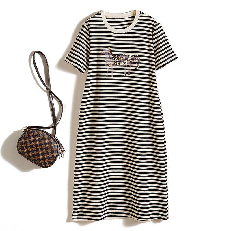 Woven Sweater Dress! Girly Sense Summer Stripe Short sleeve Three-Dimensional Beads round Neck over the Knee Dress Breathable Sweat-Absorbent Black 4XL
Woven Sweater Dress! Girly Sense Summer Stripe Short sleeve Three-Dimensional Beads round Neck over the Knee Dress Breathable Sweat-Absorbent Black 4XL