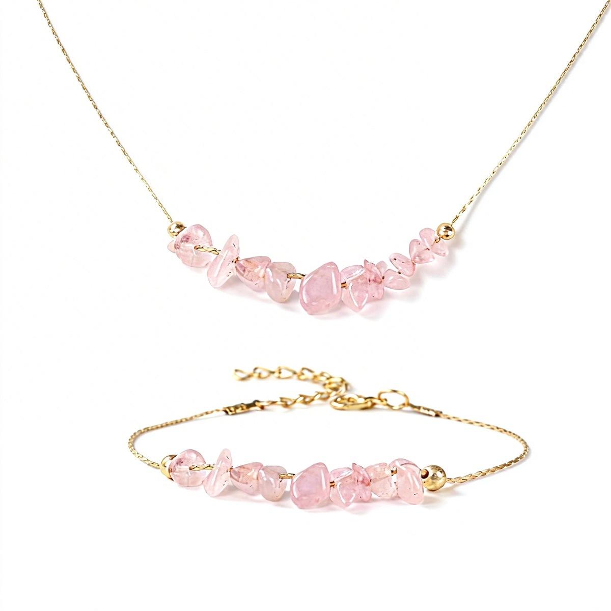 Niche Natural Stone Jewelry Set, Irregular Gravel Crystal Necklace & Bracelet, Pink Crystal Clavicle Chain
Niche Natural Stone Jewelry Set, Irregular Gravel Crystal Necklace & Bracelet, Pink Crystal Clavicle Chain