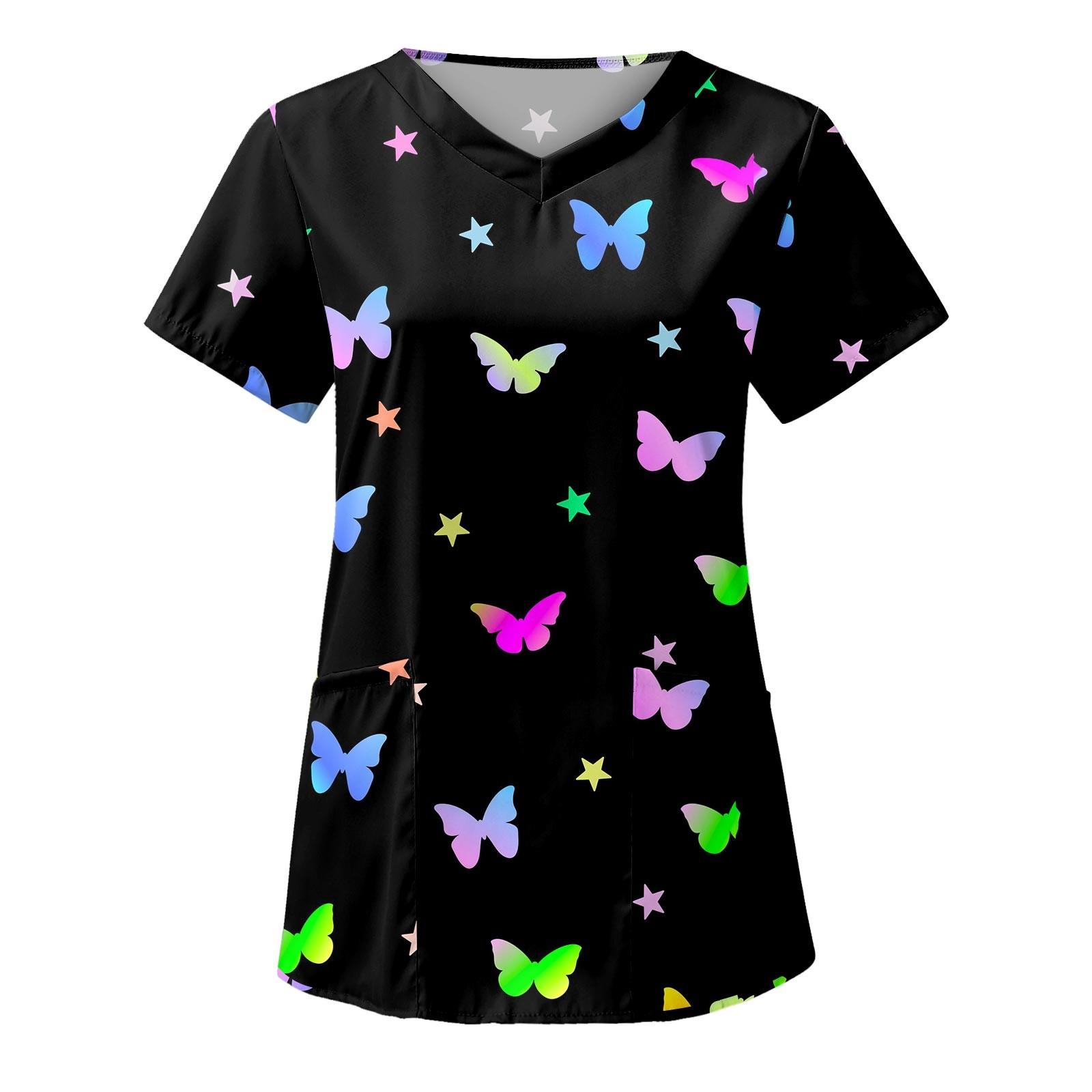 Женская модная рабочая одежда с v-образным вырезом и короткими рукавами с принтом бабочки и топами с карманами L чёрный
Женская модная рабочая одежда с v-образным вырезом и короткими рукавами с принтом бабочки и топами с карманами L чёрный