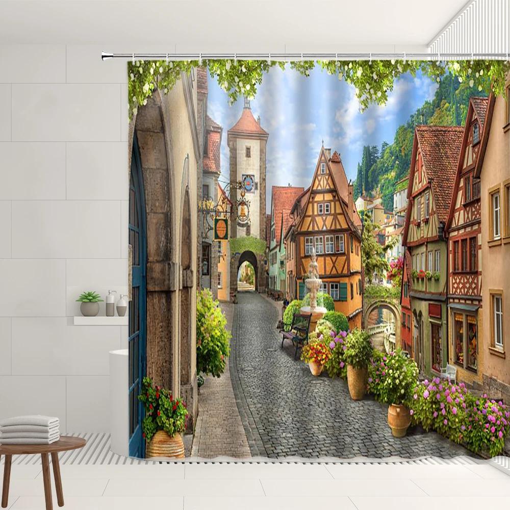 Greek Town Street Scenery Shower Curtain Blue Wooden Doors Flower Plant Bathroom Decor Hanging Curtain Bathtub Screen With Hooks W60H190(CM)-1 Pcs
Greek Town Street Scenery Shower Curtain Blue Wooden Doors Flower Plant Bathroom Decor Hanging Curtain Bathtub Screen With Hooks W60H190(CM)-1 Pcs