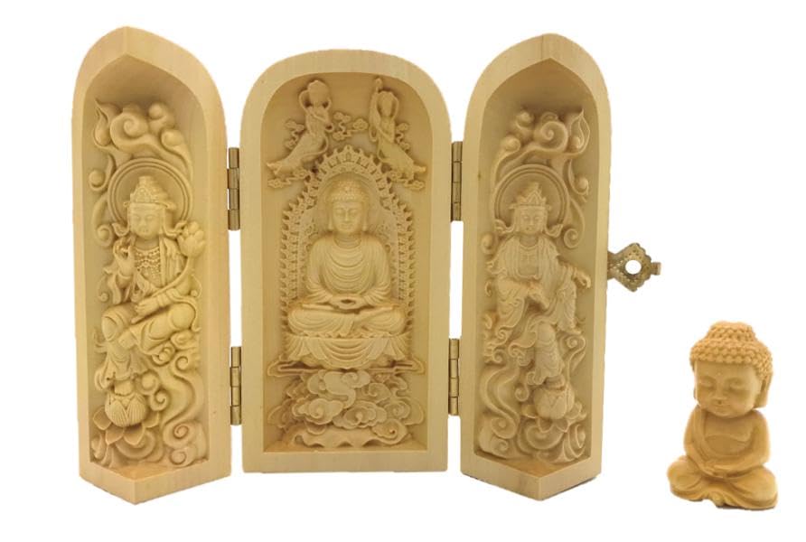 Compact wooden carving of the Buddha Western Three Mini Tathagata set statue, Zaren, Saints,
Compact wooden carving of the Buddha Western Three Mini Tathagata set statue, Zaren, Saints,