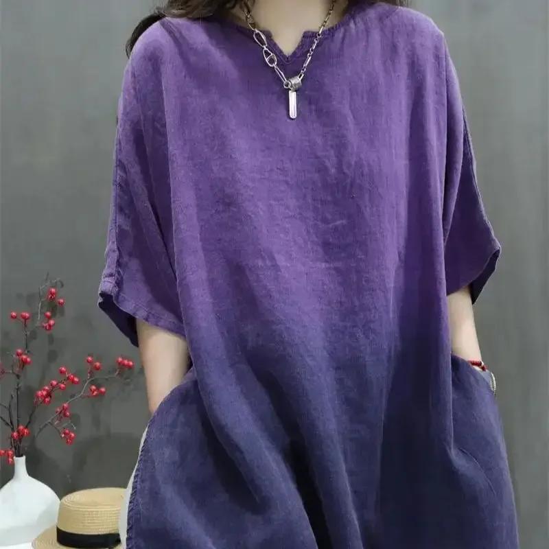 Retro Linen Gradient Blouses Women Summer Casual Loose Dyed Woman Long Shirt Stylish 3/4 Sleeve Split Womens Clothing S
Retro Linen Gradient Blouses Women Summer Casual Loose Dyed Woman Long Shirt Stylish 3/4 Sleeve Split Womens Clothing S