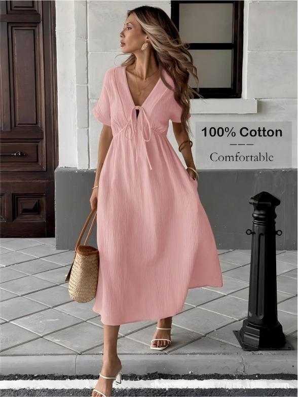 New summer women s clothing V-neck pure cotton loose and comfortable long solid color dress XXL рожевий
New summer women s clothing V-neck pure cotton loose and comfortable long solid color dress XXL рожевий