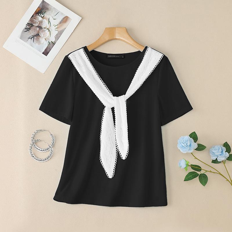 ZANZEA Women Casual Round Neck Short Sleeve Patchwork T-Shirts S чорний
ZANZEA Women Casual Round Neck Short Sleeve Patchwork T-Shirts S чорний